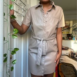 H&M Beige Faux Leather Shirt Dress